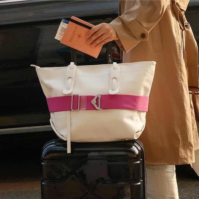 TOOVREN 2-in-1 Travel Belt for Luggage Straps Add a Bag Bungees Suitcase Luggage Strap Over Handle Suitcases Belt for Carry On Bag Adjustable Backpack Attachment Airport Travel Accessories Rose