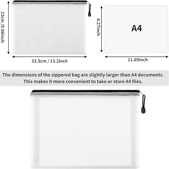 EOOUT 16pcs Mesh Zipper Pouch, Puzzles, Board Game Storage Bags for Organizing, Waterproof Zip File Bags, Letter Size, A4 Size, for School Office Supplies, Storage Bags, 8 Colors