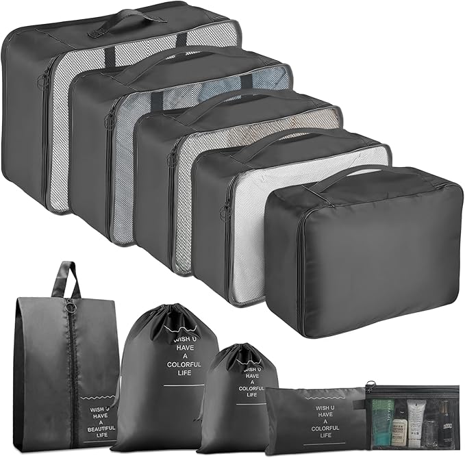Packing Cubes for Travel -10 Set Luggage Organizer Bags for Family, Mesh Breathable Packing Cubes for Suitcases Durable Travel Essentials Bags Set