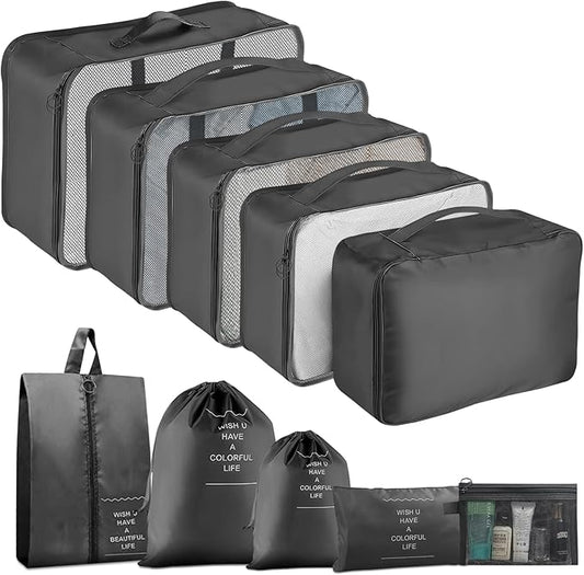 Packing Cubes for Travel -10 Set Luggage Organizer Bags for Family, Mesh Breathable Packing Cubes for Suitcases Durable Travel Essentials Bags Set