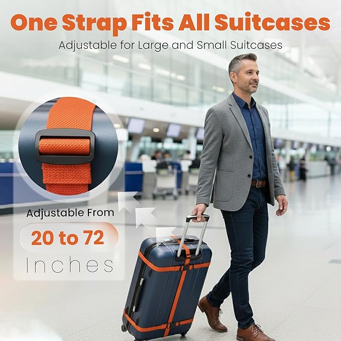 Luggage Straps for Suitcases, Adjustable Travel Suitcase Belts with Buckle Closure, Designed for Carry-On and Checked Luggage, Reusable Travel Accessory, Orange - Pack of 4