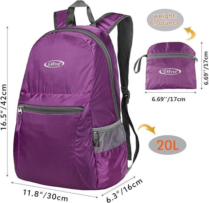 G4Free 20L Lightweight Packable Backpack Travel Hiking Daypack Foldable Backpack for Men Women