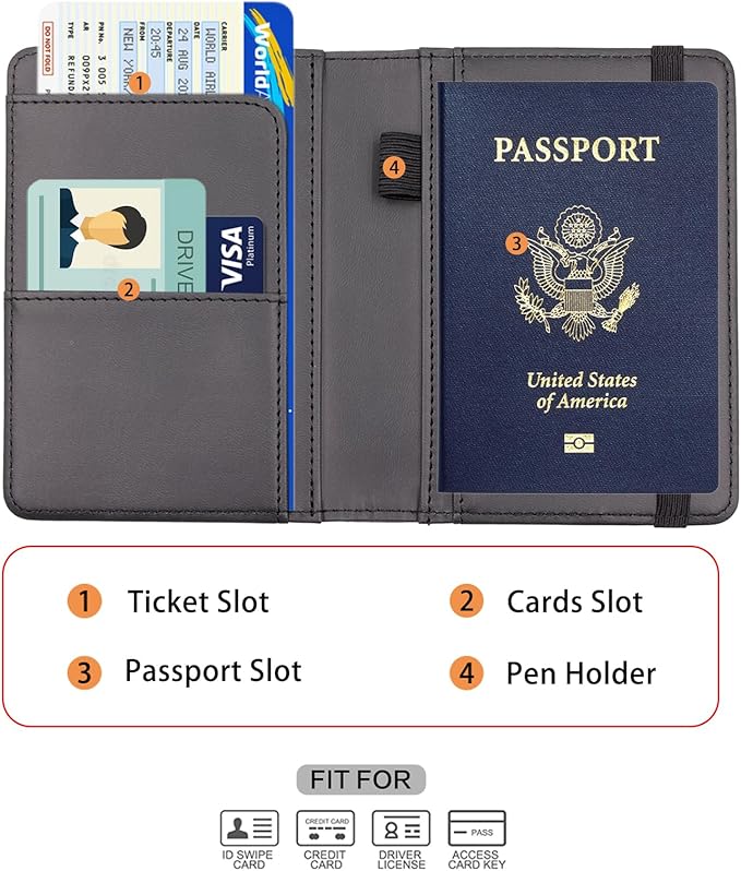 Melsbrinna Premium Leather Passport Holder Covers Case, Waterproof Rfid Blocking Travel Wallet Passport Holder with Pen Holder, Cute Passport Book for Women/Men