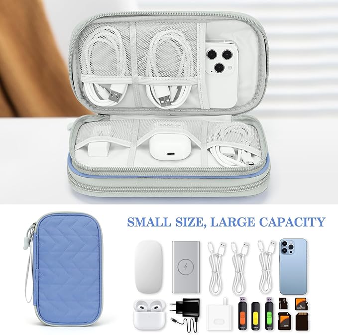FYY Electronic Organizer, Travel Cable Organizer Bag Pouch Electronic Accessories Carry Case Portable Waterproof Double Layers All-in-One Storage Bag for Cable, Cord, Charger, Phone, Pattern Blue (M)