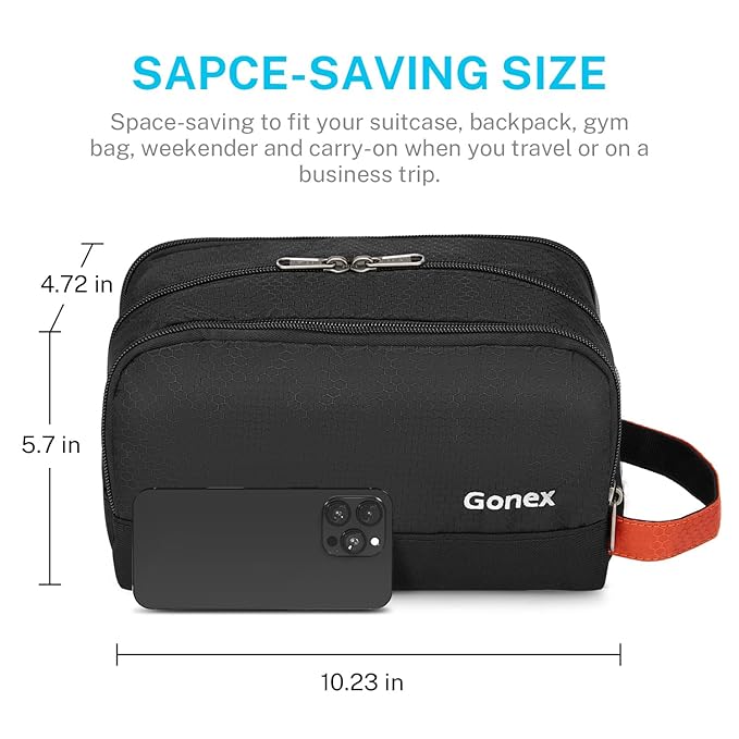 Gonex Travel Toiletry Bag Nylon, Toiletries Kit Shaving Bag Toiletry Organizer Black & Orange