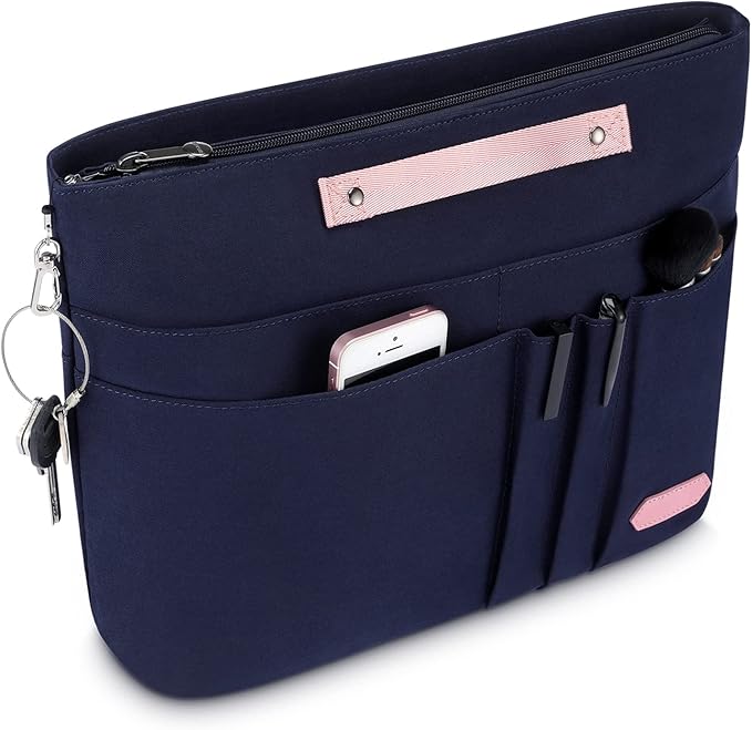 HyFanStr Purse Organizer Insert for Handbags,Tote Bag Organizer Insert Zipper Bag for Women, Handbag Organizer Inside Liner with 15 Pockets