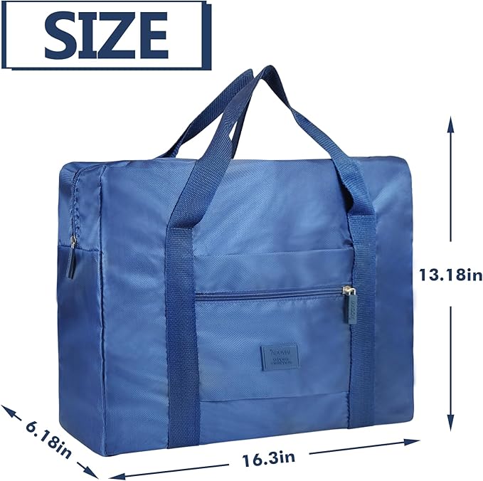 Travel Duffel Bag Carry on Luggage Bag Foldable Travel Tote Bag Waterproof Sports Gym Lightweight Large Weekender Overnight Bag for Women and Men (Black+Blue)