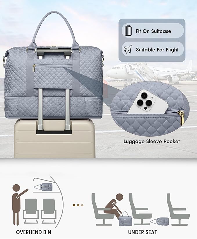 Travel Overnight Bag Weekender Bags- Duffle Bags Women with Shoe Compartment Carry on Overnight Bag with Toiletry Gym Duffel with Wet Pocket Hospital Bags Grey