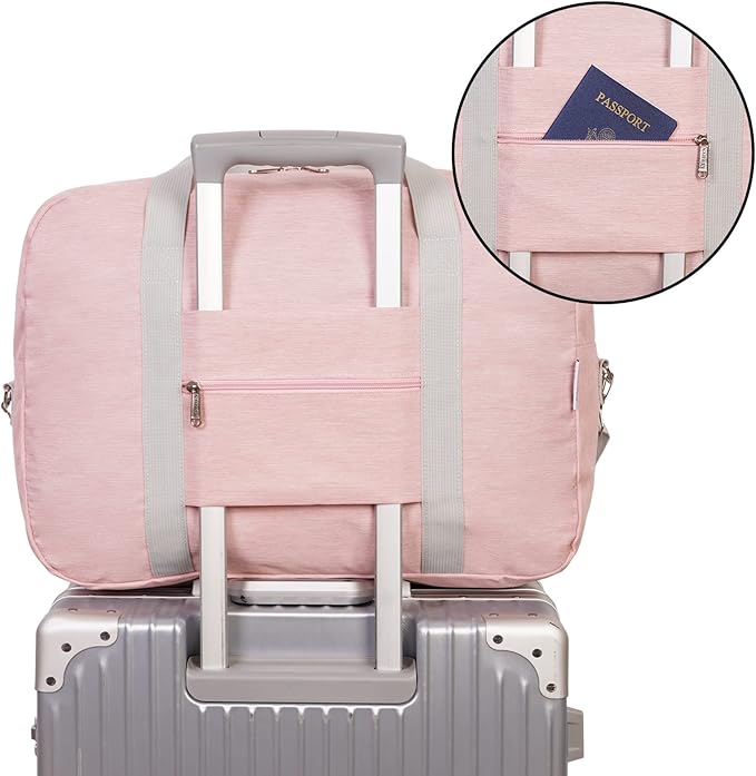 For United Airlines Foldable Carry on Bag 22x14x9 Travel Duffel Bag Packable luggage Duffle for Women and Men 40L (Pink (With Shoulder Strap))