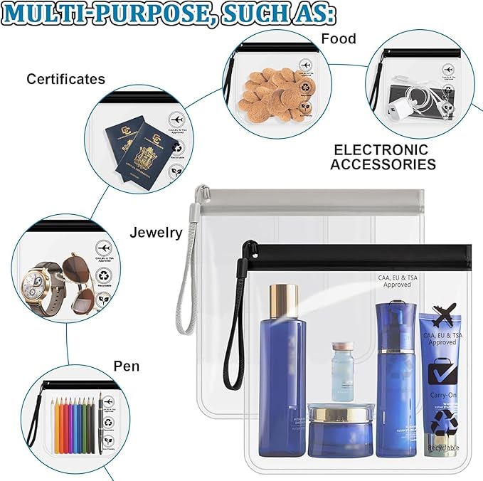5Pcs TSA Approved Toiletry Bag-Quart Size Travel Bag for EU UK & US Carry-on Regulations Security, Quart Clear Toiletries, Cosmetic and 3-1-1 Liquids Toiletry Bag (Waterproof & Leakproof)