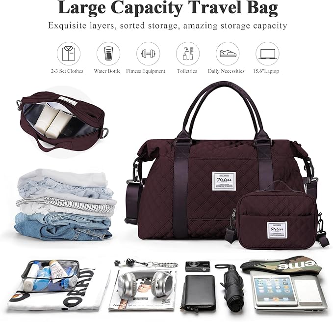 HYC00 Travel Duffel Bag,Carry-on Overnight Weekender Bags for Women,Sports Tote Gym Bag with Wet Pocket