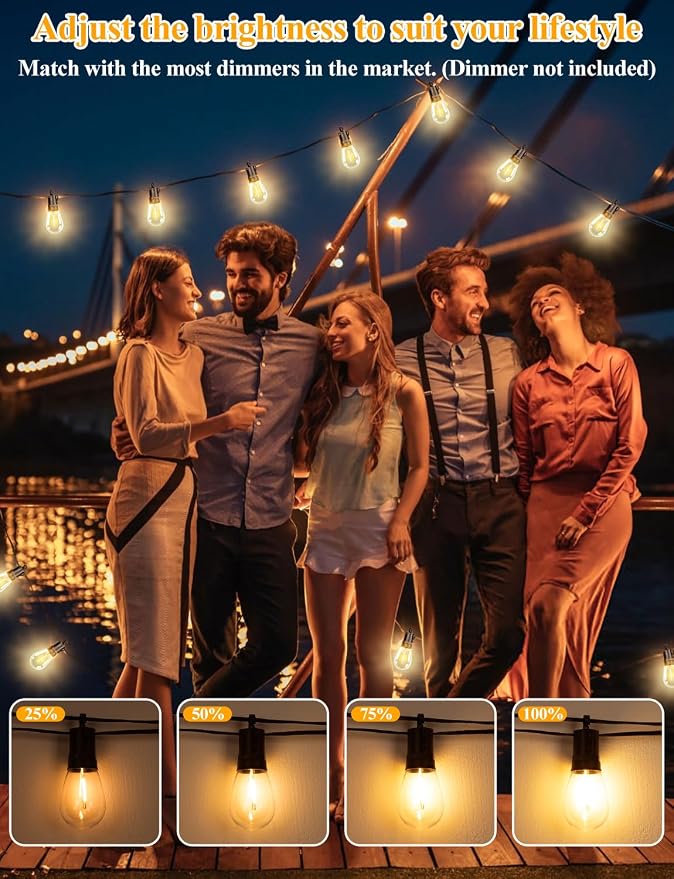 75FT LED Outdoor String Lights for Patio Decor | Outside Hanging Lights with 26 Shatterproof S14 Vintage Edison Bulbs(2 Spare), Waterproof 2700K Dimmable
