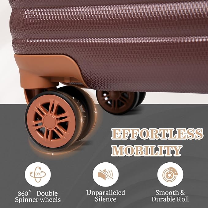 5 Piece Luggage Sets with Spinner Wheels and Tsa Lock, Hardshell ABS Suitcase Set, Lightweight Hardside Waterproof Travel Suitcases for Men Women, 20", 24", 28" Burgundy