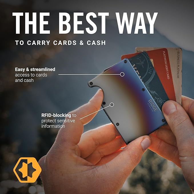 Ridge Wallet for Men - Slim Minimalist Compact Wallet and Card Holder, RFID Protected Front Pocket Wallets for Men with Integrated Cash Strap