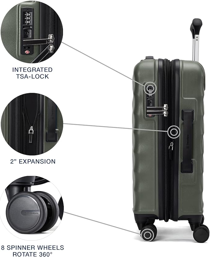 Travelpro Maxlite Air V2 Hardside Expandable Checked Luggage, 8 Spinner Wheels, Lightweight Hard Shell Suitcase, TSA lock, Slate Green, Checked Medium 25-Inch