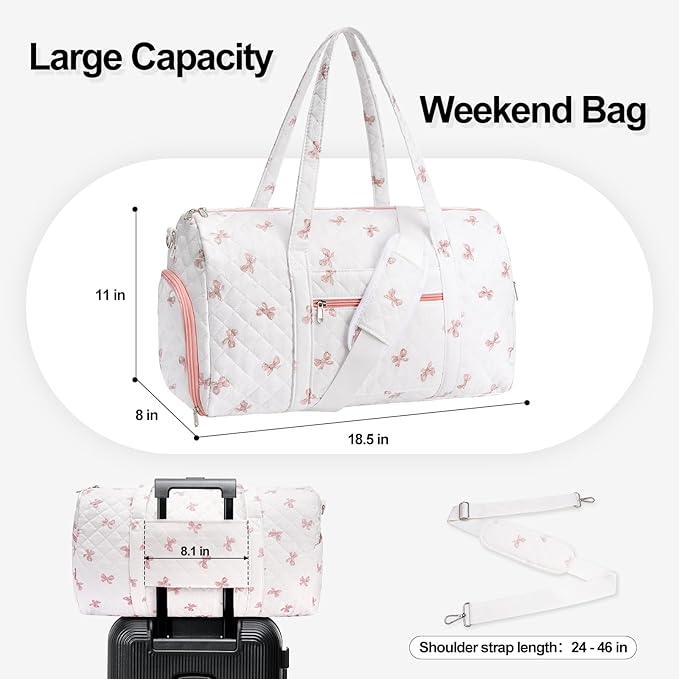 Gym Bag for Women, Cute Duffle Bag, Quilted Duffle Bag for Travel, Floral Duffle Bags, Weekend Bag with Zipper Pocket Dance Bag Organizer
