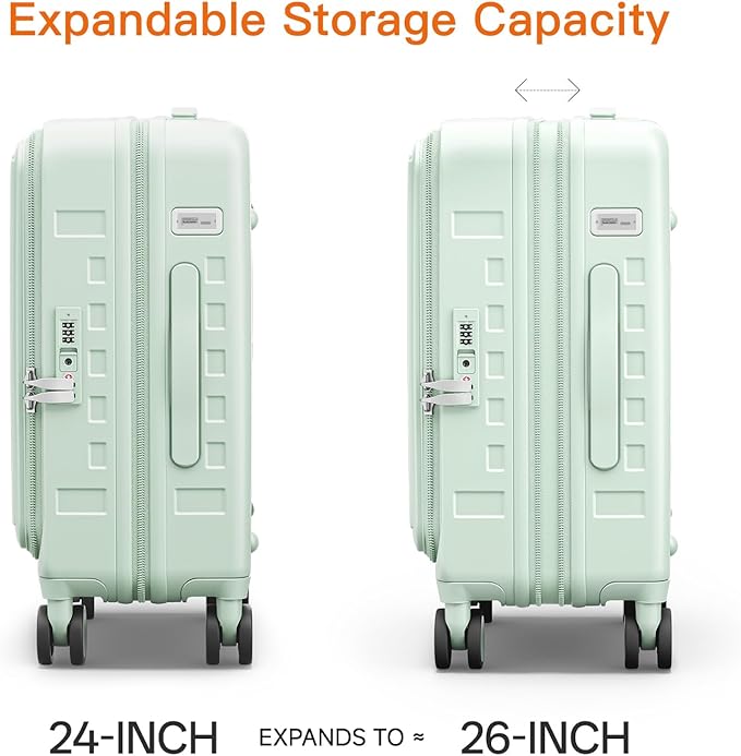 Expandable Lightweight PC Hard Shell Suitcase, 24-inch Luggage with TSA Lock, Top Opening & Cup Holder - Ideal for Business Travel Suitcase (Mint Green, Checked-Medium 24-Inch)