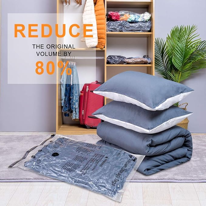 GONGSHI Vacuum Storage Bags, Space Saver Bags for Clothing,Blankets,Comforters, Pillows, Clothes,Travel,12 Combo