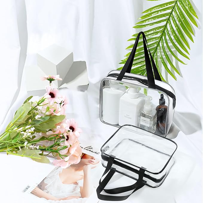 Clear Travel Bags for Toiletries, PVC Waterproof Toiletry Bags, TSA Approved, 2 Pack Unisex Adult Cosmetic Bag