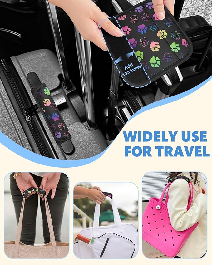 Slohif Luggage Handle Wrap 3Pcs Suitcase Identifier - Bag Strap Cover For Bogg Travel Accessories Easy Identification Bright Marker Sleeve Grips Comfort Neoprene Concealed Tag For Airport, Paw