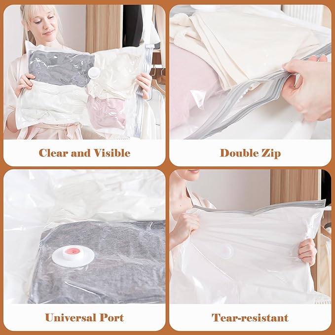 Travel Vacuum Storage Bags with Rechargeable Cordless Pump, 12 Pack Vacuum Seal Bags for Clothing(4 Large+4 Medium+4 Small), Compression Packing for Clothes Suitcase Luggage Blanket Pillows