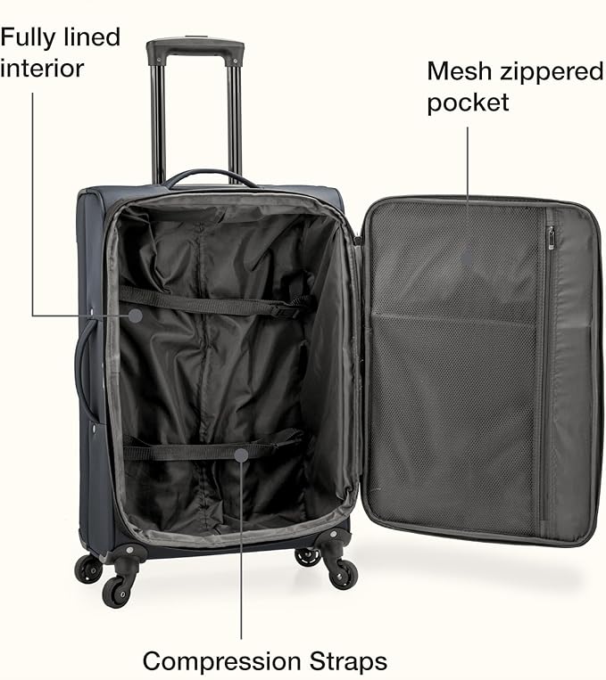 U.S. Traveler Anzio Softside Expandable Luggage with Spinner Wheels, Dark Grey, 3-Piece Set (22/26/30)