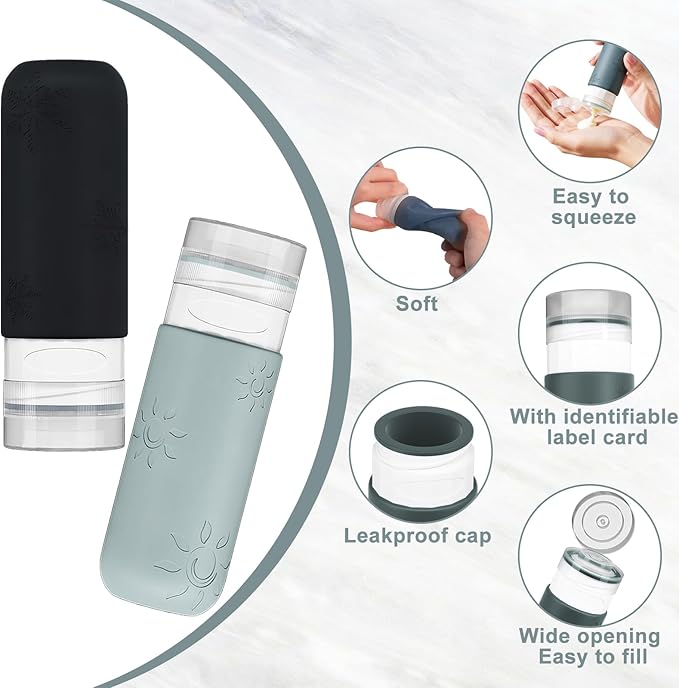 16 Pack Travel Bottles for Toiletries, Silicone TSA Approved-Containers for Toiletries,3oz Silicone Travel Bottles Set Leak Proof Refillable Liquid,Shampoo and Conditioner Travel Toiletry Bottles Grey