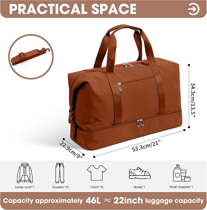 Oeihuivt Weekender Bags for Women - 21 Inch Large Travel Duffel Bag 2-Piece Set with Shoe Compartment, Heavy-Duty Canvas Leather Carry On Overnight Tote