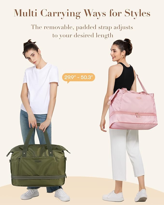 Missnine Weekender Bag for Women, Foldie Travel Bag Expandable with Shoes Compartment Travel Duffel 50L Carry on Overnight Gym