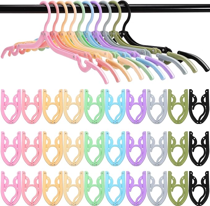 40 Pcs Folding Hangers - Colored, Portable, Foldable for Travel & Home Use, 10 Colors