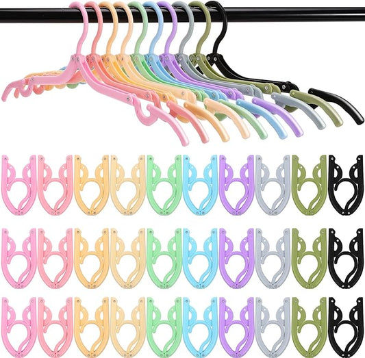40 Pcs Folding Hangers - Colored, Portable, Foldable for Travel & Home Use, 10 Colors