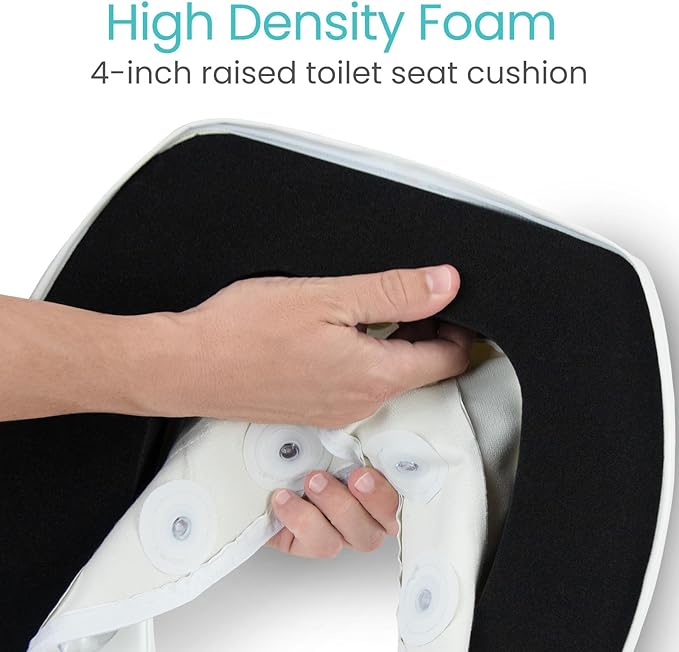 Vive Toilet Seat Riser Cushion for Seniors - Universal Fit - Raised Toilet Seat with High-Density Foam for Elongated & Standard - Firm Handle, Cushioned & Padded - Elevated Medical Handicap Lifter