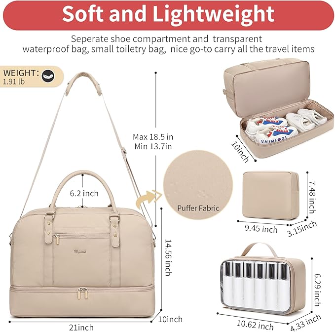 Wogarl Weekender Bags for Women Large Overnight Bag Weekend Travel Duffel Bag Carry on Shoulder with Shoe Compartment Toiletry Bag for Travel Business Gym