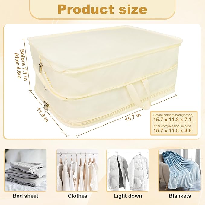 Compression Packing Cubes for Travel Essentials, 2pc Expandable Travel Cubes for Packing Bags Suitcase Organizer, Beige