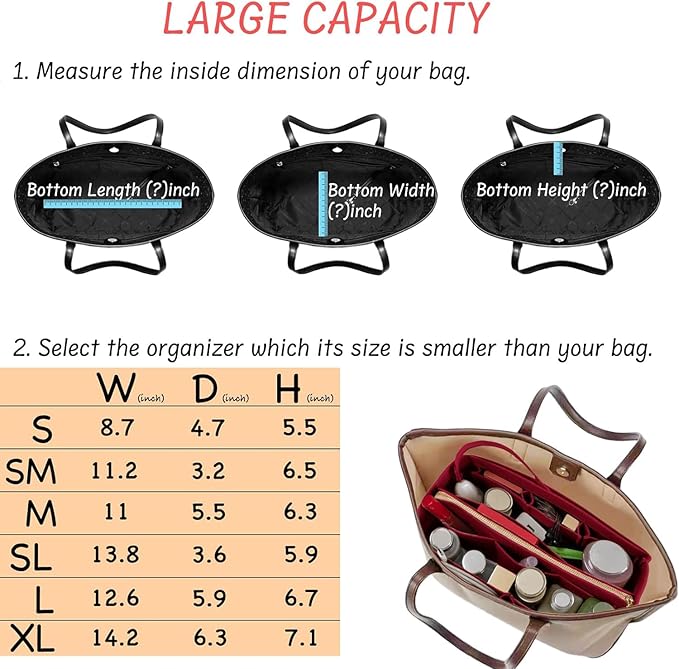 DailyPlus Purse Organizer Insert with Zipper Felt Bag Organizer Handbag Organizer Insert Bag in Bag Organizer with Key Chain for Tote Purse Bag Dark Red X-Large