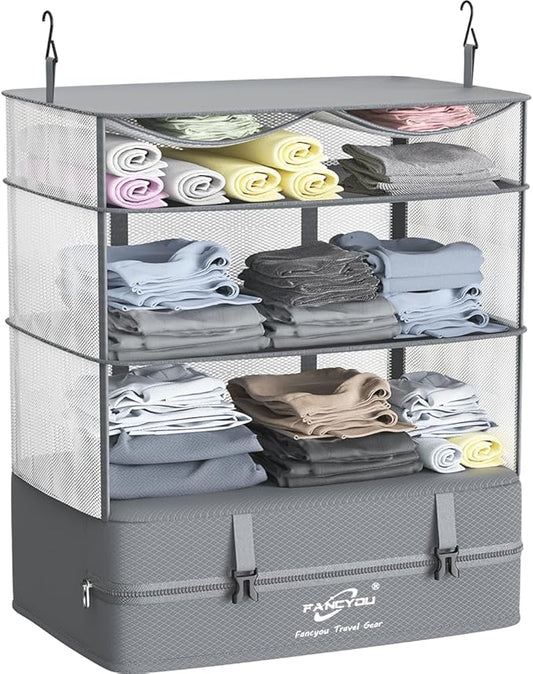 Compressible Packing Cubes Portable Hanging Closet Shelves 17"x12"x24" Extendable Travel Organizer Nylon Packing Bags for Suitcase
