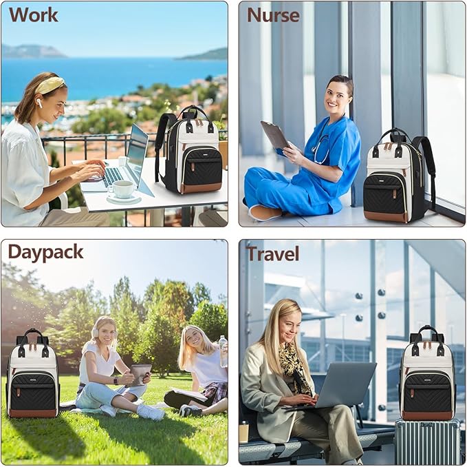 Backpack for Women 15.6 Inch Laptop Backpack Work Business Backpacks Purse Waterproof Computer College Backpacks Nurse Bag Backbag 2 Sets Casual Daypack for Travel Black