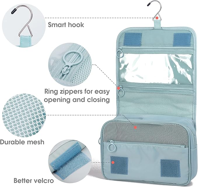 Narwey Small Hanging Travel Toiletry Bag for Women, Travel Bag for Toiletries, Makeup Bag Organizer Make Up Bags Cosmetic Bags for Girls