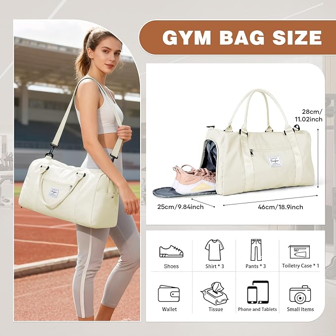 Weekender Duffel Bags for Women, Travel Totes Bag for Airplane, Cute Sports Gym Dance Bag Overnight Luggage Bag with Wet Pocket Shoe Compartment, Carry On Hospital Bag for Labor and Delivery, White