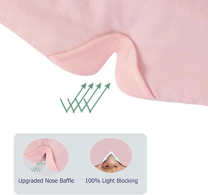 ALASKA BEAR Wraparound Style Organic Cotton Eye Mask with Padded Nose, Big Wide Headband and Large Coverage Ear Muff Sleeping Mask with Bottom Flap for Full Blackout, Soft Pink