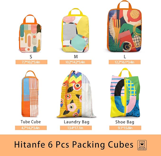 6 Pcs Compression Packing Cubes for Travel, Waterproof Luggage Organizer Washable Storage Bags Set - Packaging Cubes for Backpack Travel and Carry-Ons