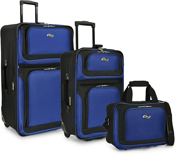 U.S. Traveler New Yorker Lightweight Expandable Rolling Luggage, Blue, 3-Piece Set