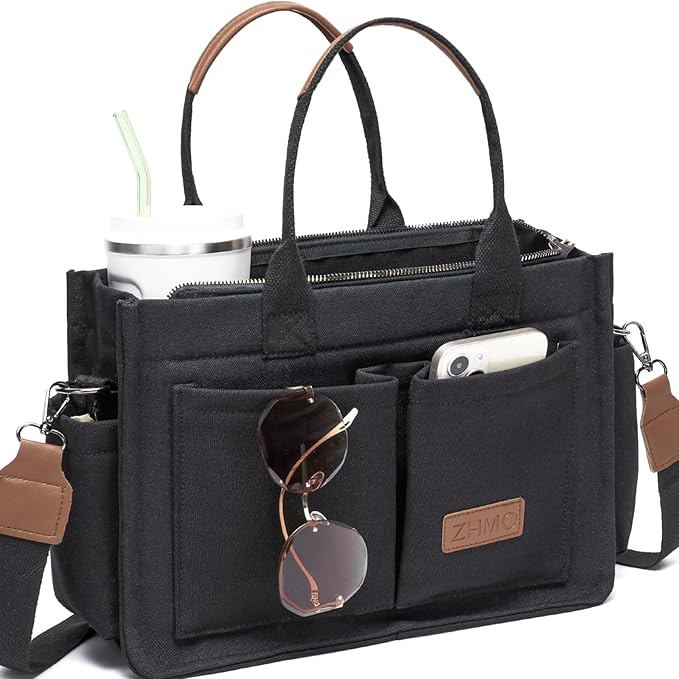 ZHMO Canvas Tote Bag for Women,Women's Bags Crossbody Bags Work Laptop Tote Bag Large Handbags Purse for Travel Nurse Teacher
