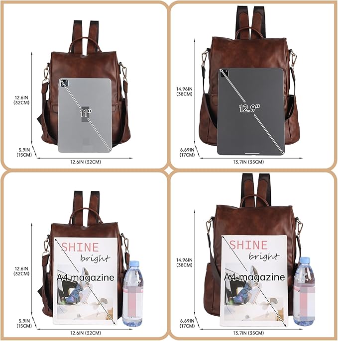 CHERUTY Women Backpack Purse PU Leather Anti-theft Casual Shoulder Bag Fashion Ladies Satchel Bags