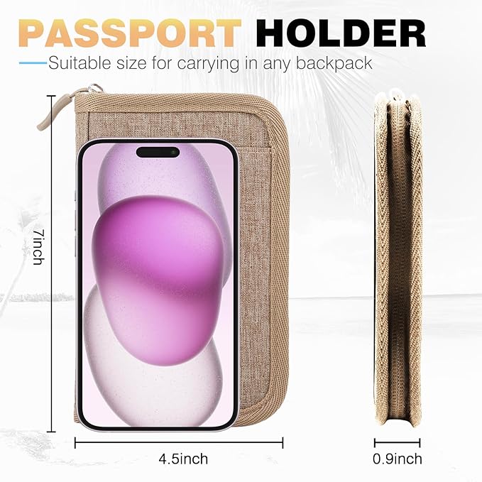Single Passport Holder for Travel, RFID Travel Document Organizer for Women Waterproof Passport Wallet Men Portable Case for Cards, Boarding Pass, ID, Money, Tickets with Zipper
