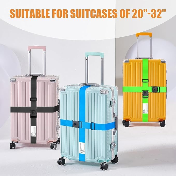 BILIONE Luggage Straps Adjustable Suitcase Belt, Lockable Against Accidental Opening, Easy to Identify Travel Accessories, Add a Bag Connector Holds Suitcase Together (2, Lucky Purple)