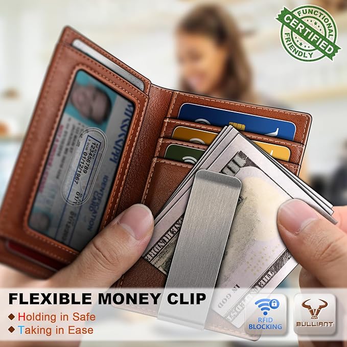 BULLIANT Men Airtag Wallet,Slim Wallet Money Clip Card Holder Magnetic Closure 12 Cards in Front Pocket RFID Blocking