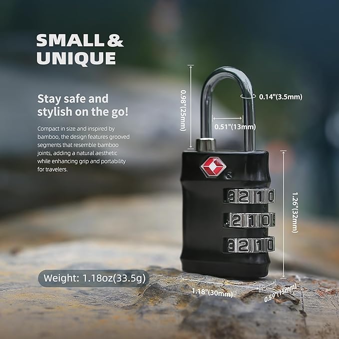 Luggage Locks TSA Approved, Combination Lock for Locker, Travel Essentials Small Padlock Combination, Padlock with Code for Gym Locker, Suitcase, Cabinet, Gun Case, Backpack, Bag, Zipper