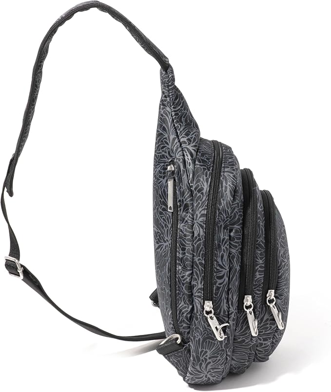 Baggallini Securtex® Anti-Theft Multi Zip Sling - Lightweight 8.6"x15.2" Travel Bag with Locking Zippers & RFID Protection