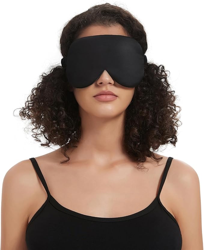 ALASKA BEAR Sleep Mask with Silk-Covered Adjustable Strap for Hair Care, Silk Eye Mask Comfortable Scrunchy Band Over Ears (Built-in Contour Insert, Luxury 22 Momme)